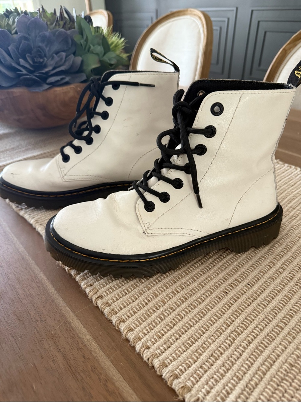 White Lace-Up Combat Boots - Classic Women's Ankle Boots